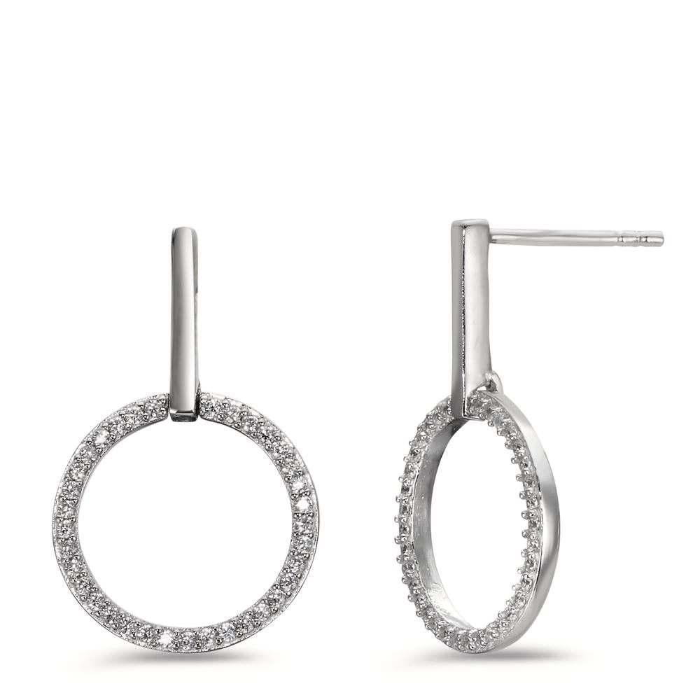 Pendant d'oreilles Argent Zircone blanc Rhodié Ø15 mm