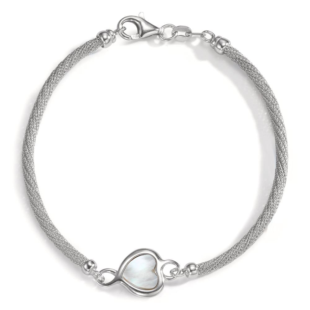 Bracelet Argent Rhodié nacre Coeur 19 cm