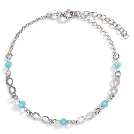 Bracelet Argent Cristal aqua, 5 Pierres Rhodié Infini 17-20 cm