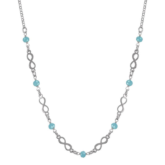 Collier Silber Kristall aqua, 7 Steine rhodiniert Infinity verstellbar