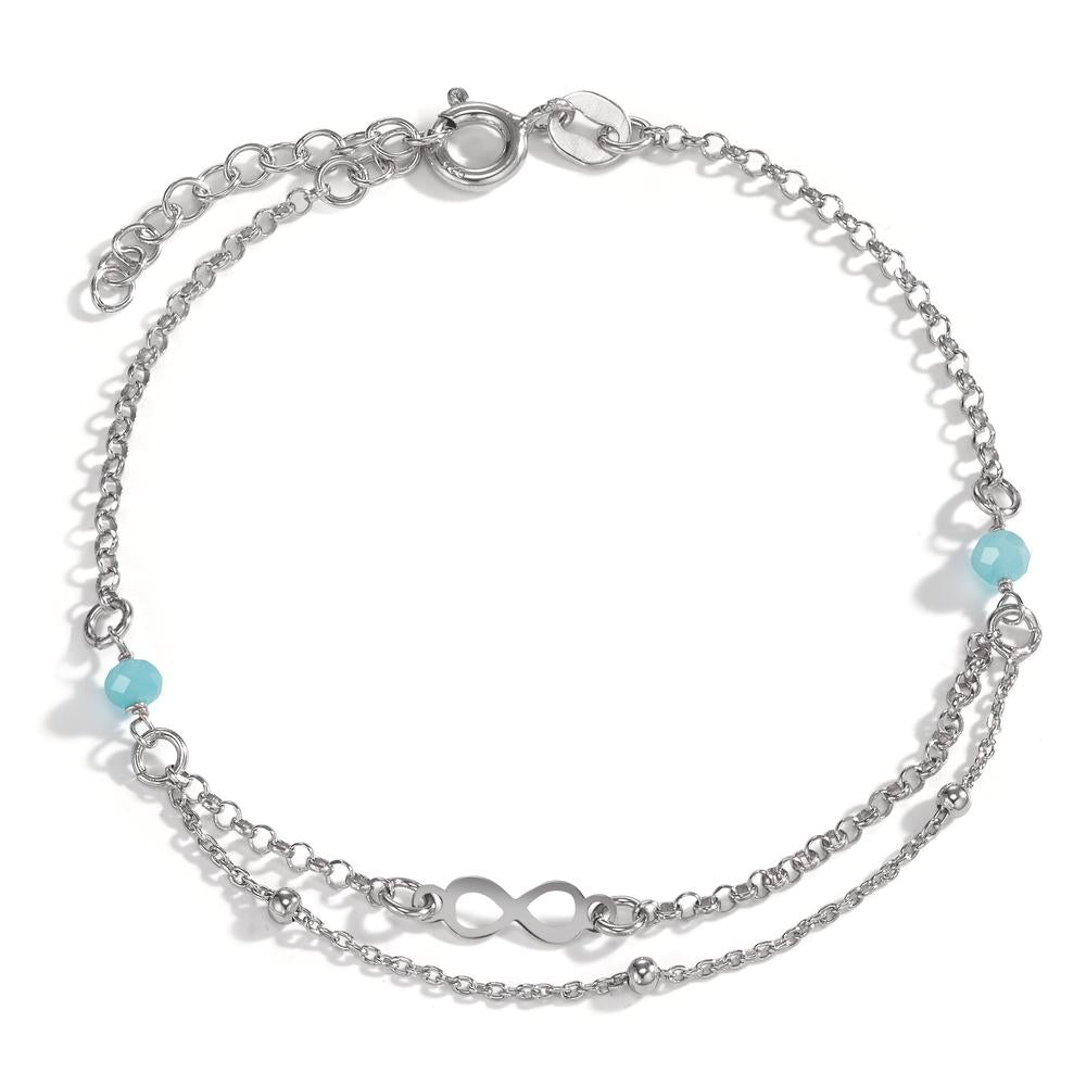 Bracelet Argent Cristal aqua, 2 Pierres Rhodié Infini 17-20 cm