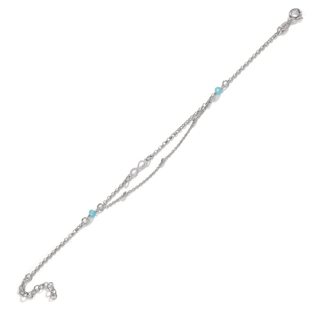 Bracelet Argent Cristal aqua, 2 Pierres Rhodié Infini 17-20 cm