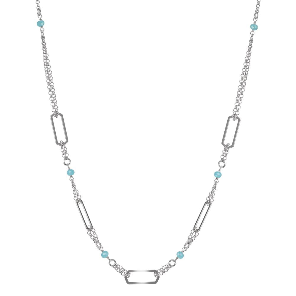 Collier Argent Cristal aqua, 6 Pierres Rhodié 42-45 cm