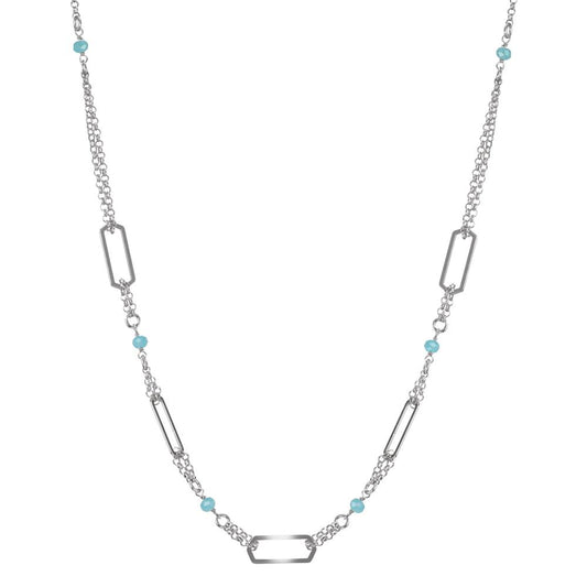 Collier Argent Cristal aqua, 6 Pierres Rhodié 42-45 cm