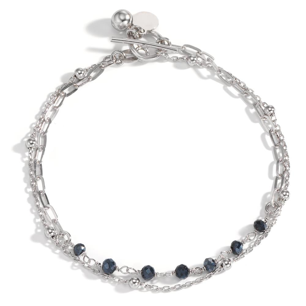 Bracelet Argent Cristal noir, 7 Pierres Rhodié 19 cm