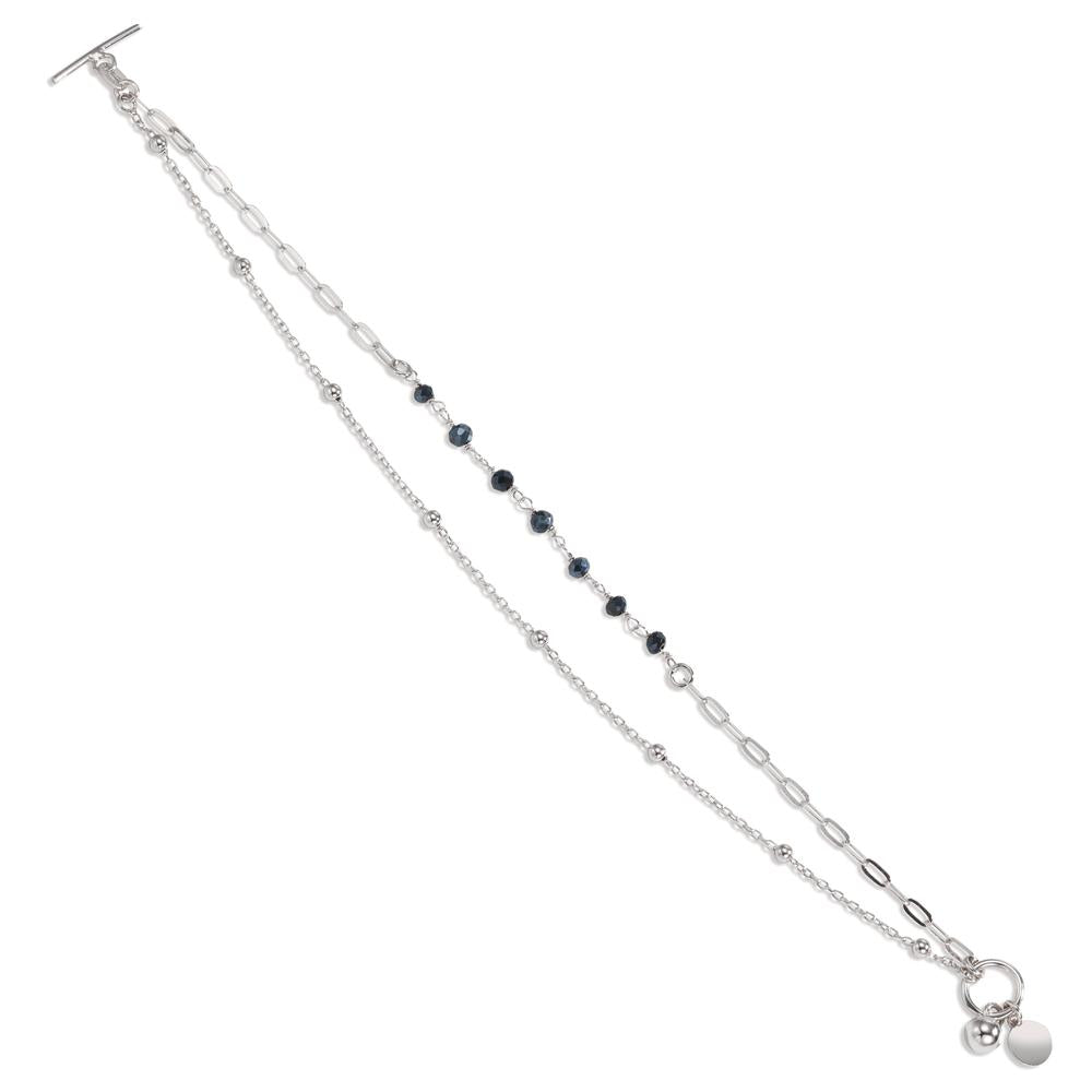 Bracelet Argent Cristal noir, 7 Pierres Rhodié 19 cm