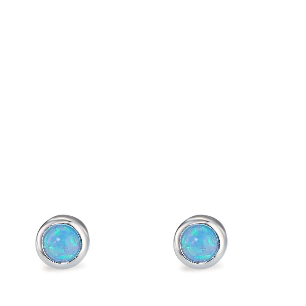 Clous d'oreilles Argent [synth. Opal] bleu, 2 Pierres Ø4.5 mm