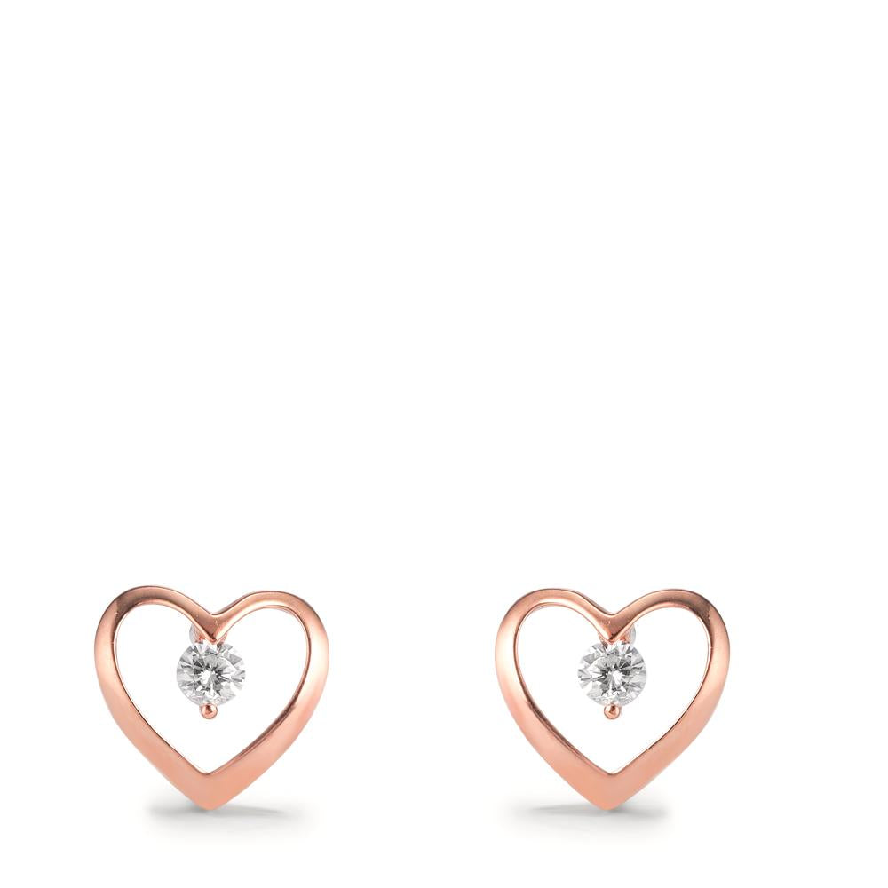 Clous d'oreilles Argent Zircone 2 Pierres rosé Plaqué or Coeur Ø8.5 mm