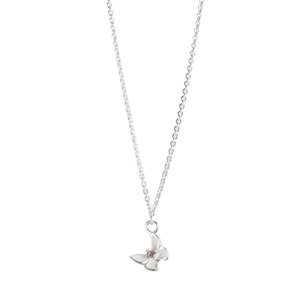 Collier Argent Zircone rose Émaillé Papillon 36-38 cm