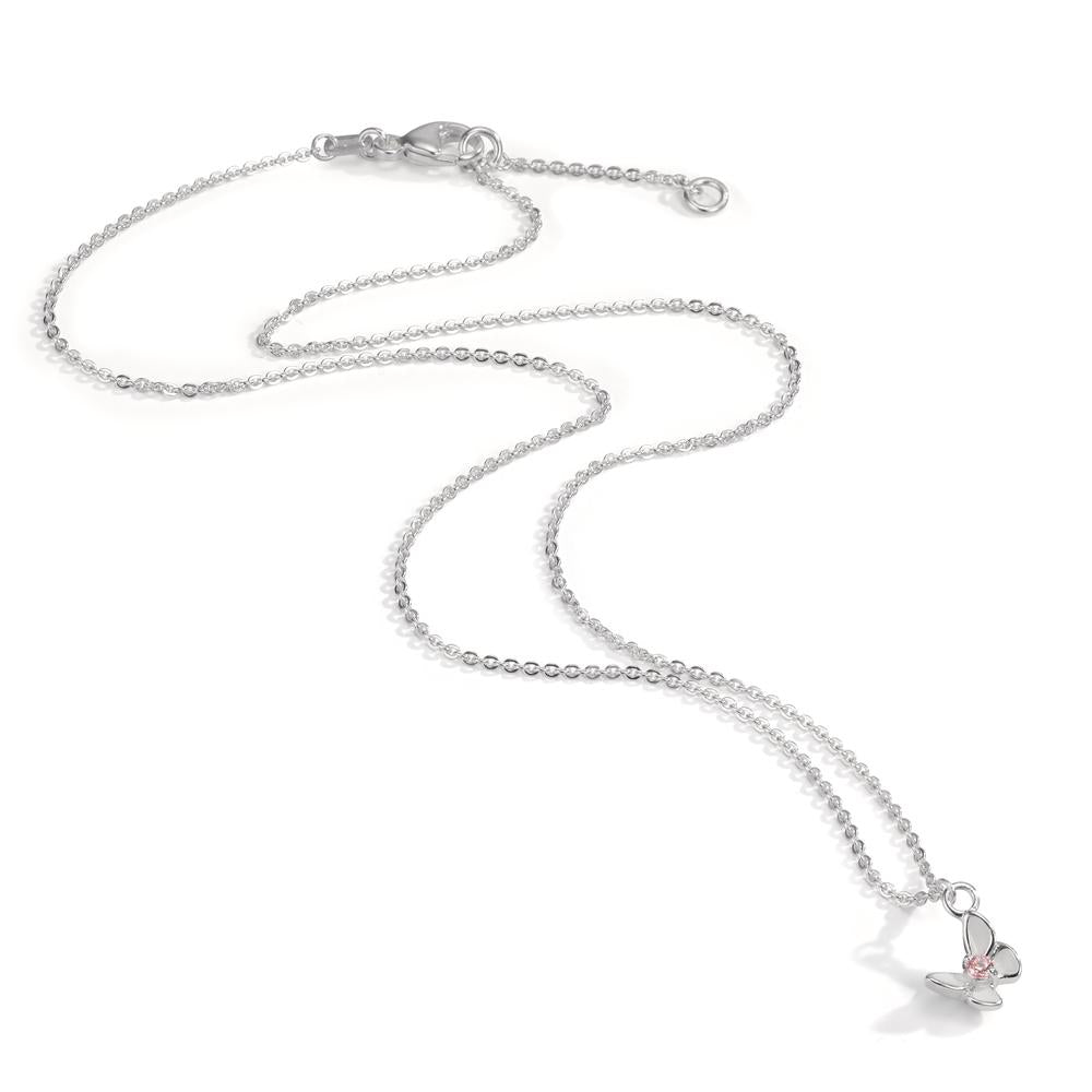 Collier Argent Zircone rose Émaillé Papillon 36-38 cm