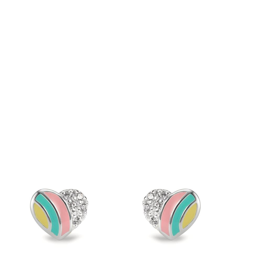 Clous d'oreilles Argent Zircone 10 Pierres Émaillé Coeur Ø5.5 mm