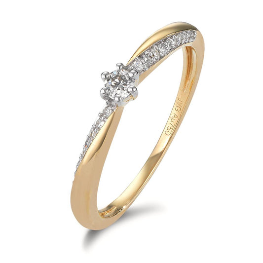 Bague solitaire Or jaune 18K Diamant 0.15 ct, 21 Pierres, w-si