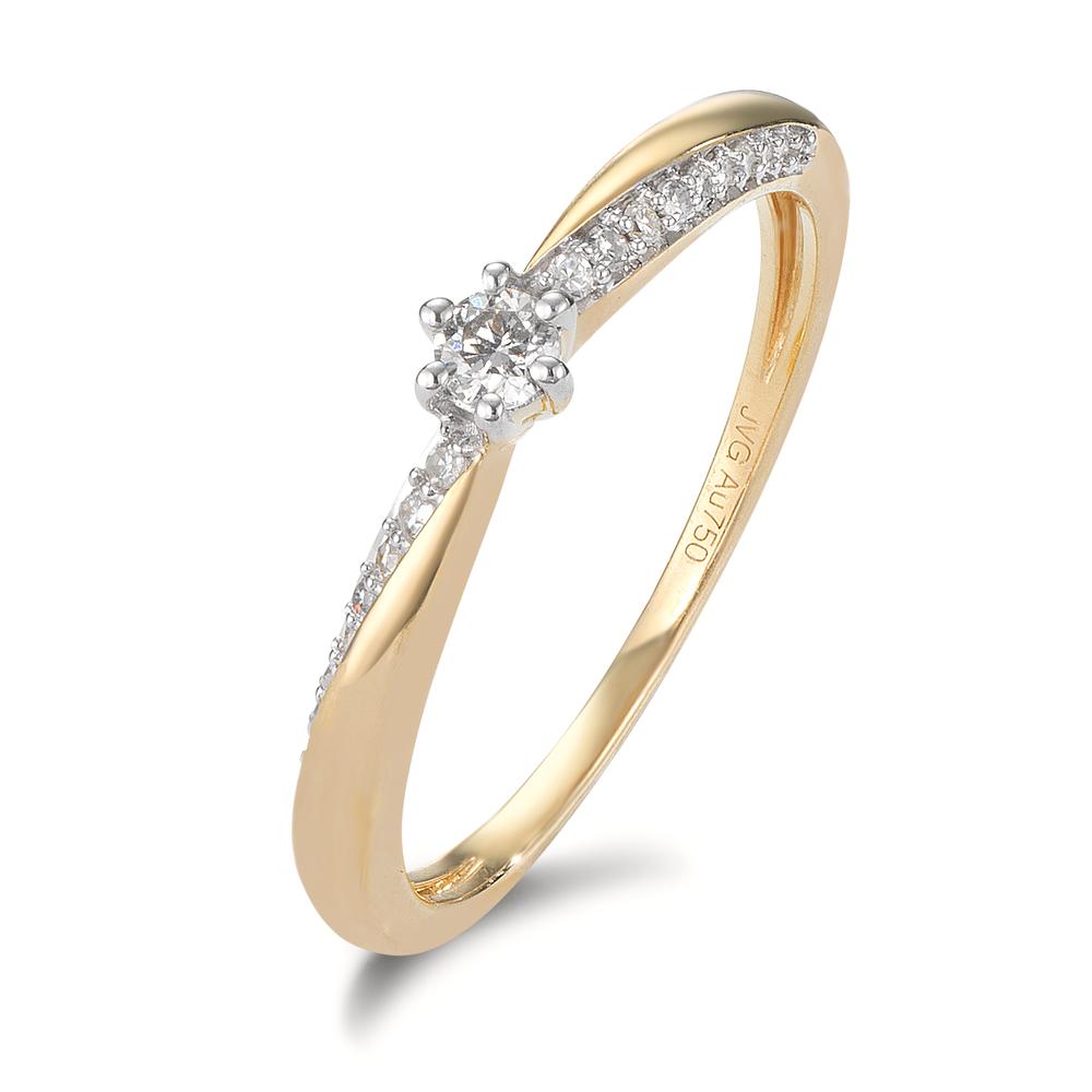 Bague solitaire Or jaune 18K Diamant 0.15 ct, 21 Pierres, w-si