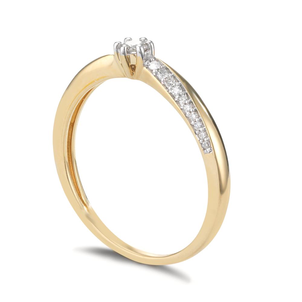 Bague solitaire Or jaune 18K Diamant 0.15 ct, 21 Pierres, w-si