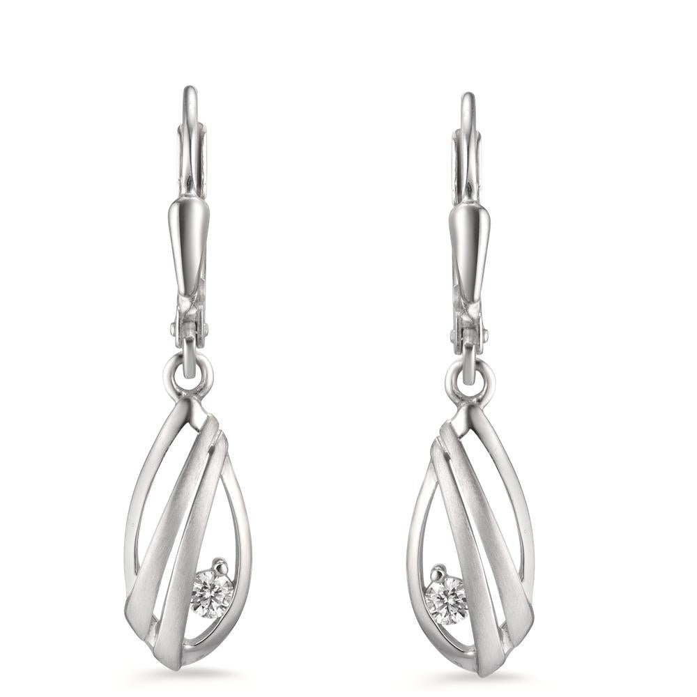 Pendant d'oreilles Or blanc 18K Zircone 2 Pierres