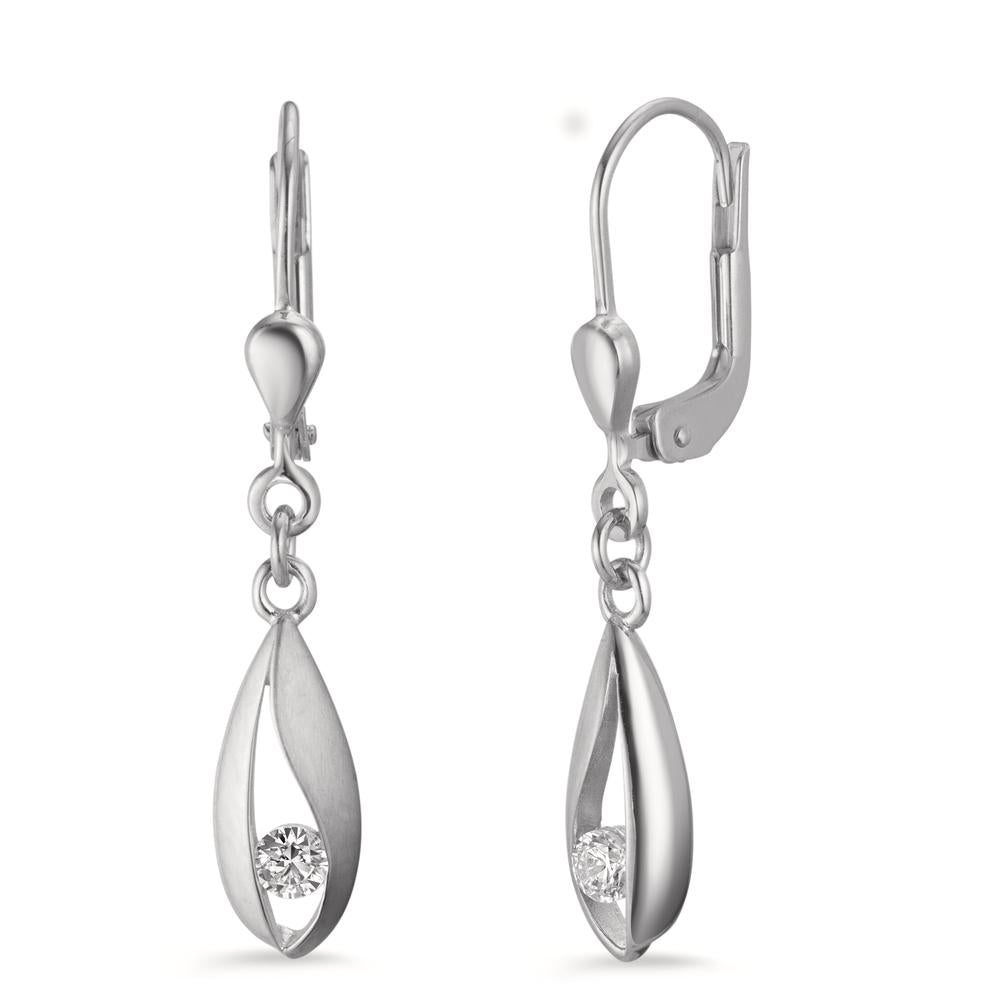 Pendant d'oreilles Or blanc 9K Zircone 2 Pierres