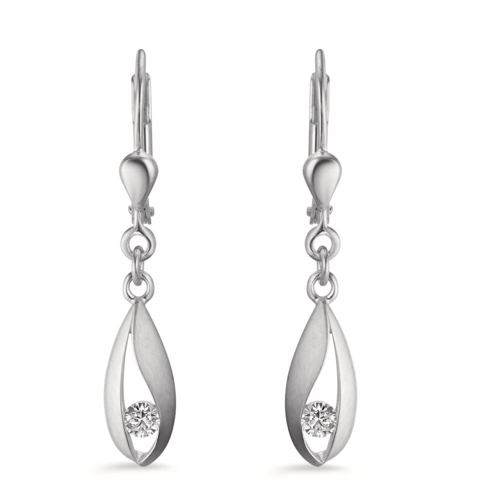 Pendant d'oreilles Or blanc 9K Zircone 2 Pierres