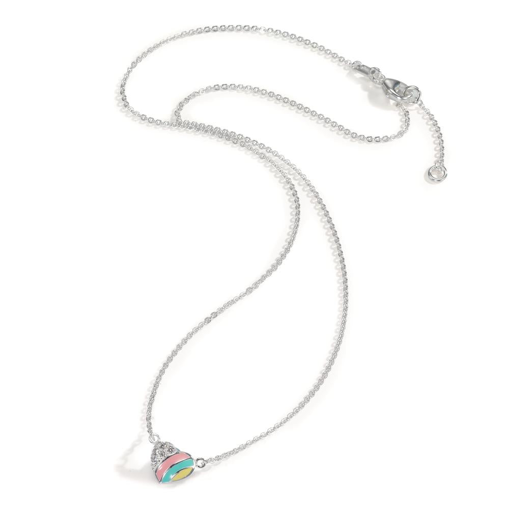 Collier Argent Zircone 5 Pierres Émaillé Coeur 36-38 cm