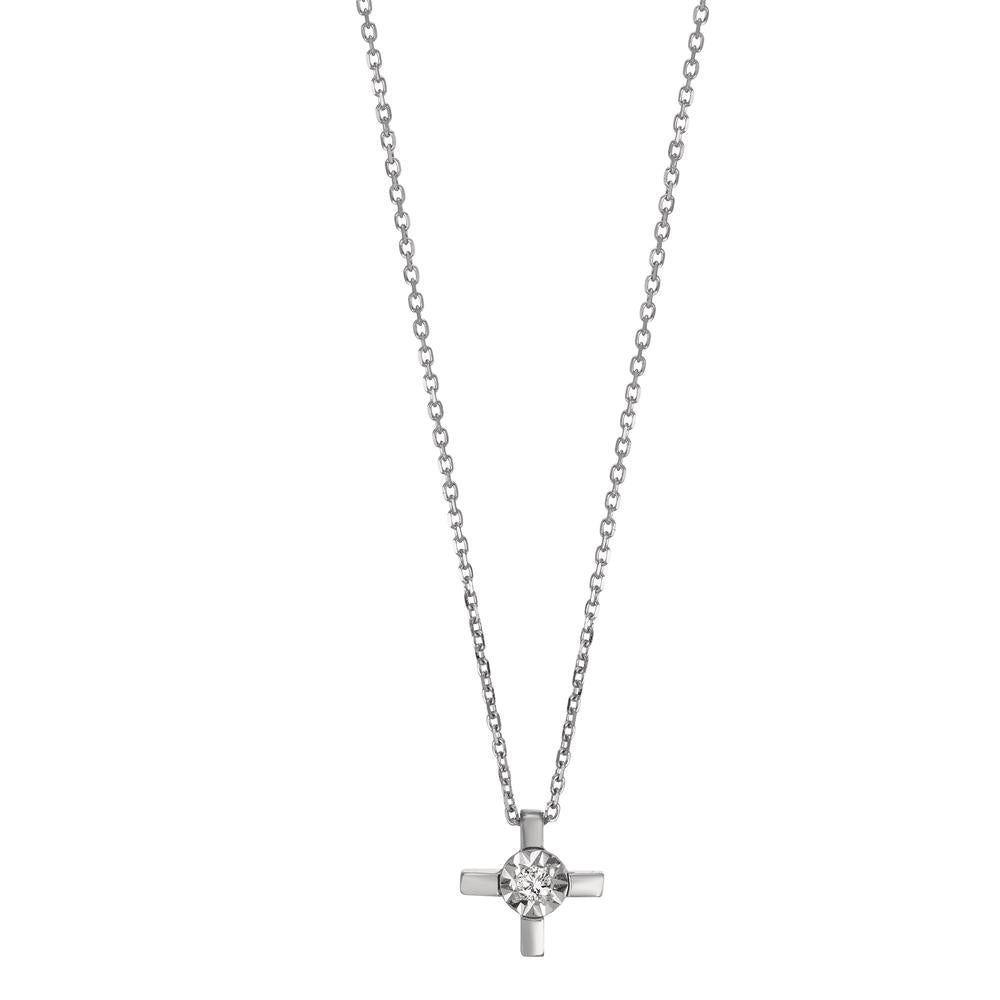 Collier 750/18 K Weissgold Diamant 0.015 ct, w-si Kreuz verstellbar