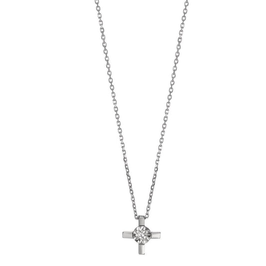 Collier 750/18 K Weissgold Diamant 0.015 ct, w-si Kreuz verstellbar