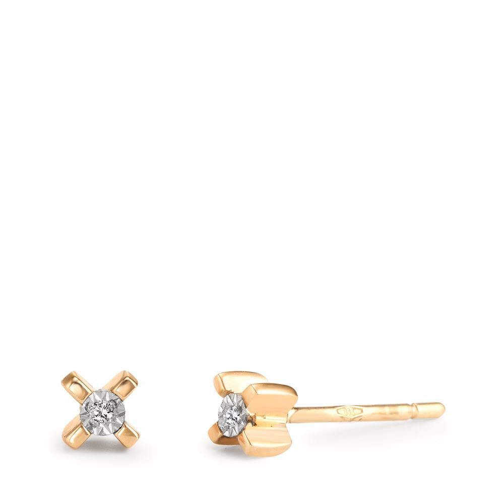 Clous d'oreilles Or rouge 18K Diamant 0.01 ct, 2 Pierres, w-si Ø3.5 mm