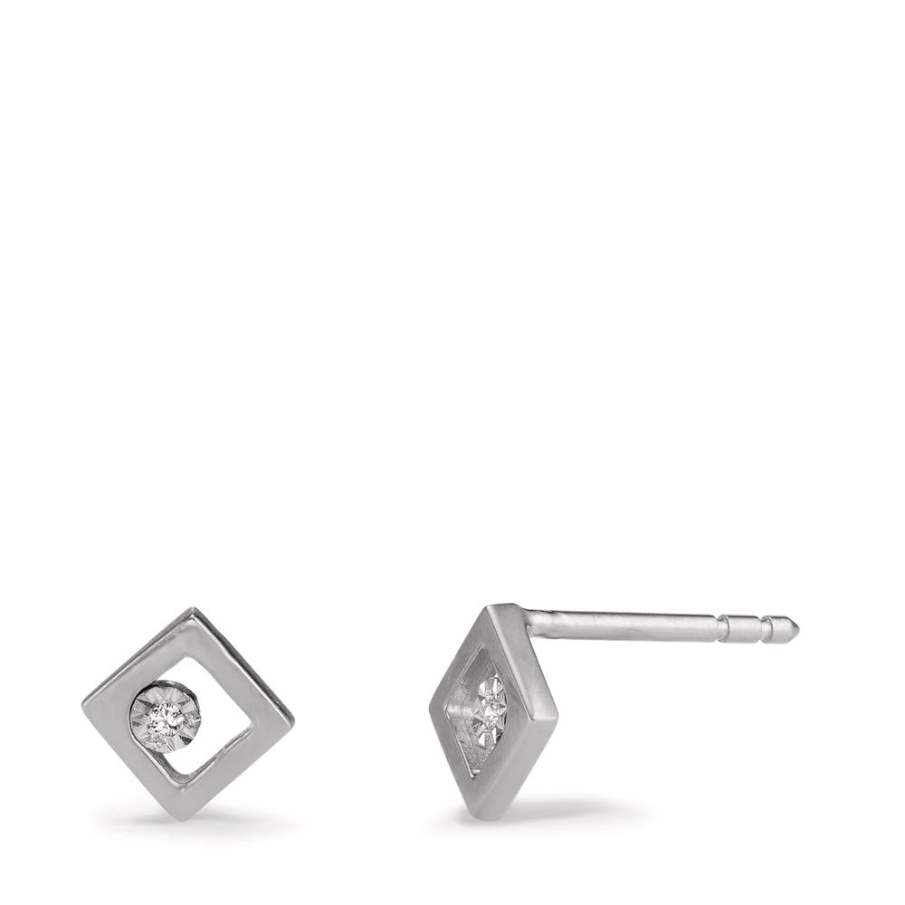 Clous d'oreilles Or blanc 18K Diamant 0.01 ct, 2 Pierres, w-si Ø4.8 mm