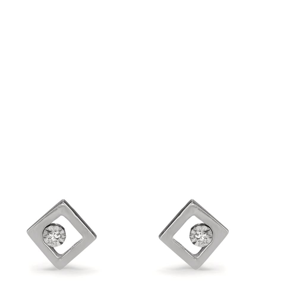 Clous d'oreilles Or blanc 18K Diamant 0.01 ct, 2 Pierres, w-si Ø4.8 mm