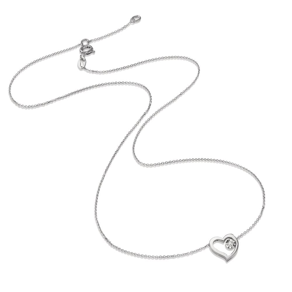 Collier Or blanc 18K Diamant 0.015 ct, w-si Coeur 40-42 cm Ø8 mm