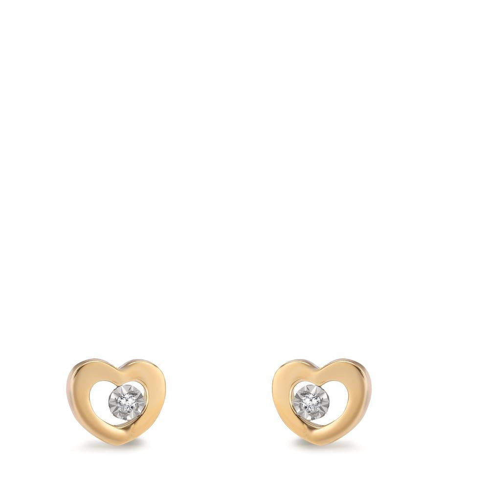 Clous d'oreilles Or jaune 18K Diamant 0.01 ct, 2 Pierres, w-si Coeur Ø5.5 mm