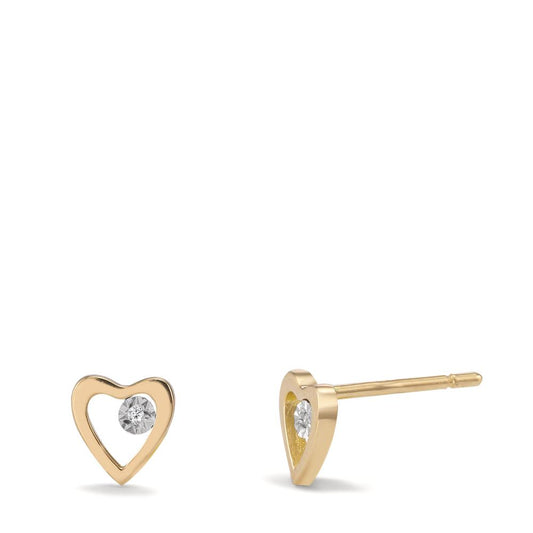 Clous d'oreilles Or jaune 18K Diamant 0.01 ct, 2 Pierres, w-si Coeur Ø6 mm