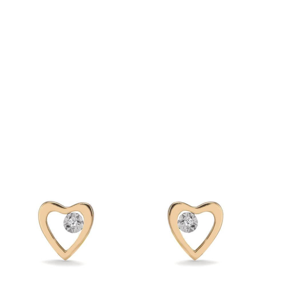 Clous d'oreilles Or jaune 18K Diamant 0.01 ct, 2 Pierres, w-si Coeur Ø6 mm