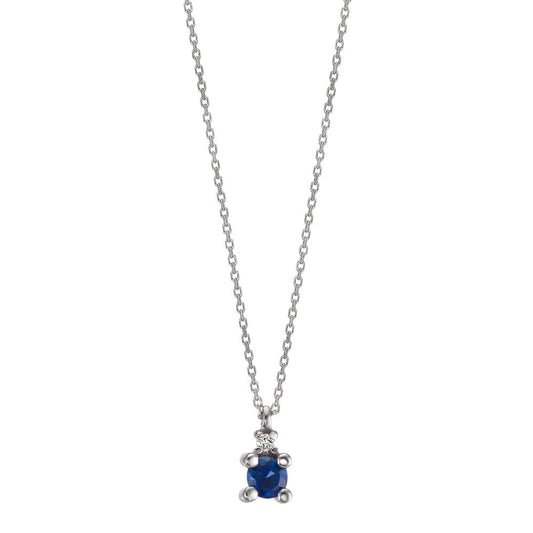 Collana Oro bianco 750/18 carati Zaffiro blu, Diamante bianco, 0.01 ct, w-si 40-42 cm Ø3.5 mm