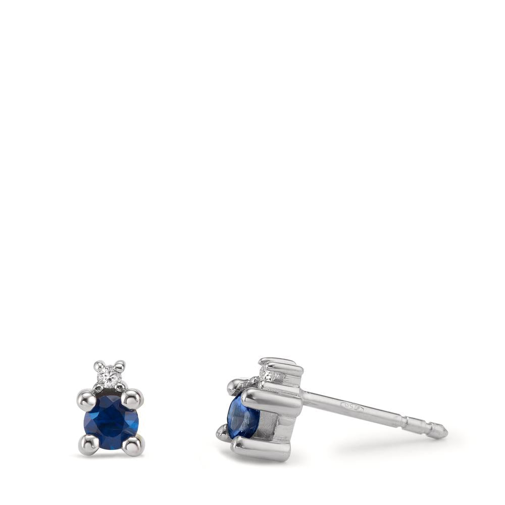 Clous d'oreilles Or blanc 18K Saphir bleu, Diamant blanc, 0.02 ct, w-si