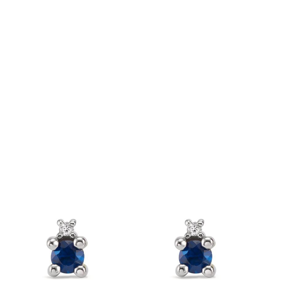 Clous d'oreilles Or blanc 18K Saphir bleu, Diamant blanc, 0.02 ct, w-si