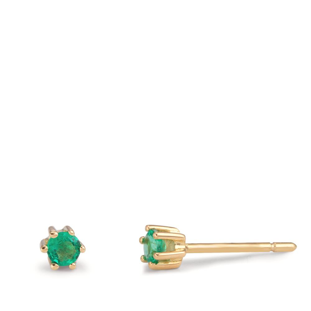 Clous d'oreilles Or jaune 18K Émeraude 0.24 ct, 2 Pierres Ø3.5 mm