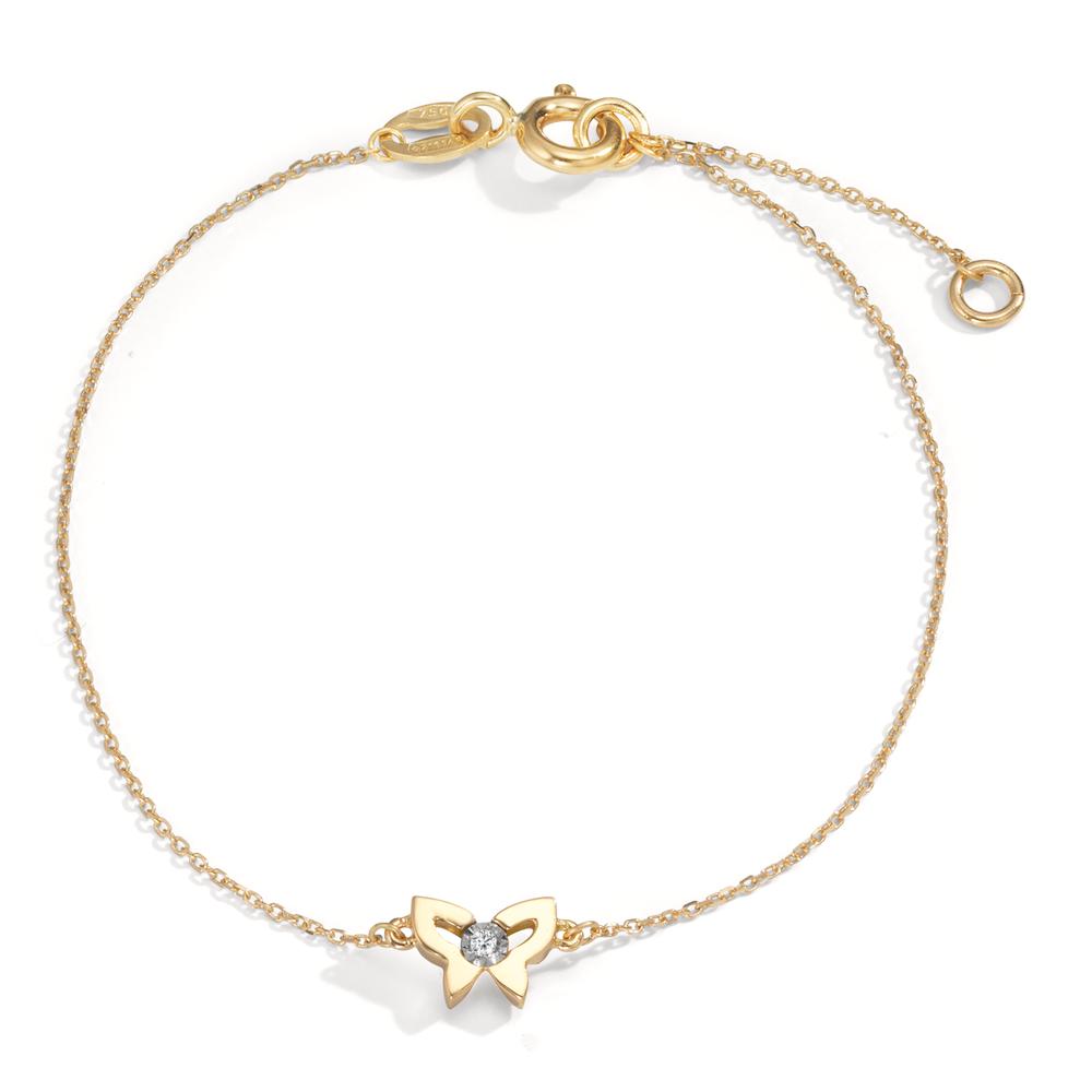 Bracelet Or jaune 18K Diamant 0.005 ct, w-si Papillon 14-16 cm