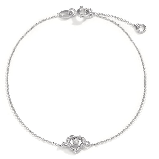 Bracelet Or blanc 18K Diamant 0.005 ct, w-si Coeur 15.5-17.5 cm Ø5.5 mm