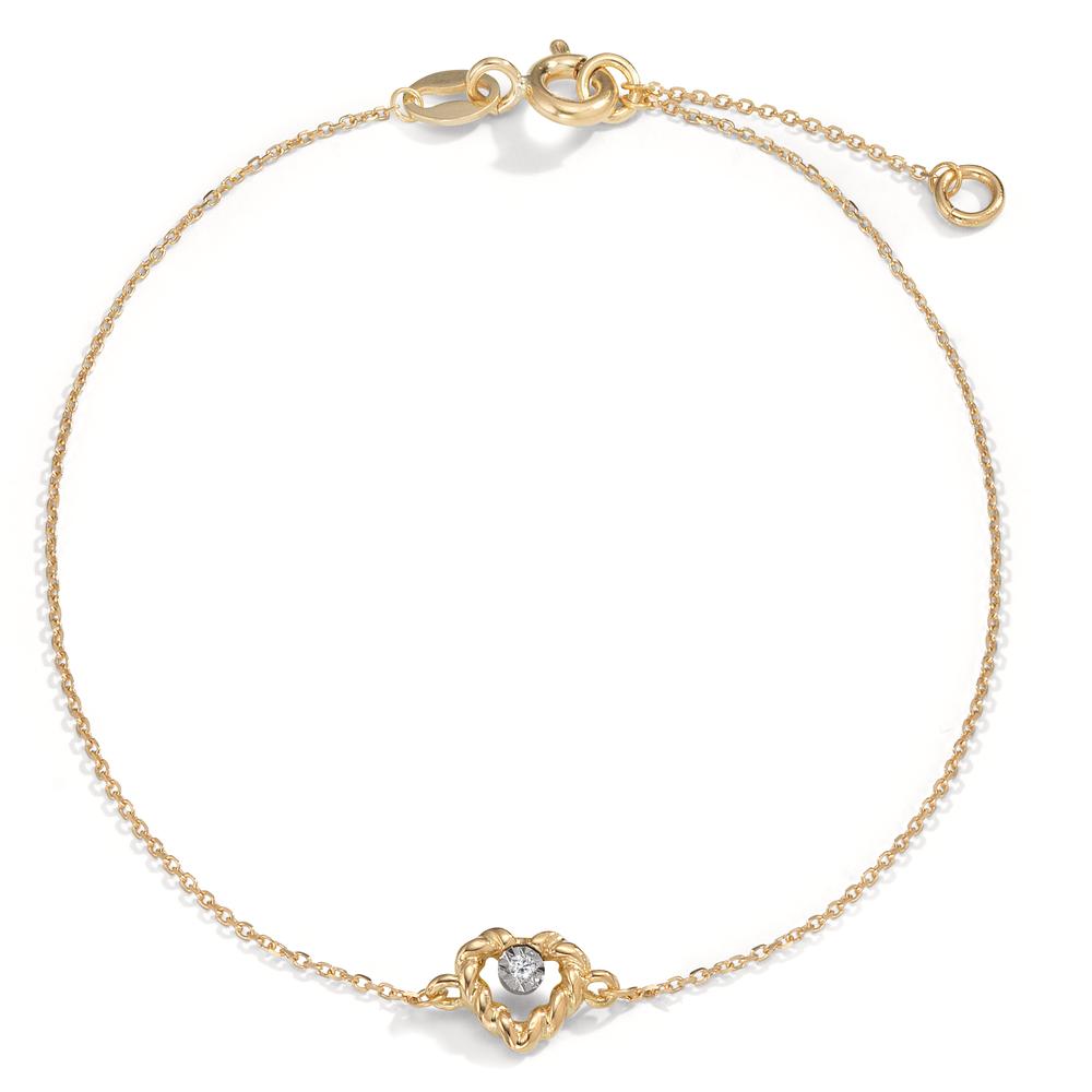 Bracelet Or jaune 18K Diamant 0.005 ct, w-si Coeur 15.5-17.5 cm Ø5.5 mm