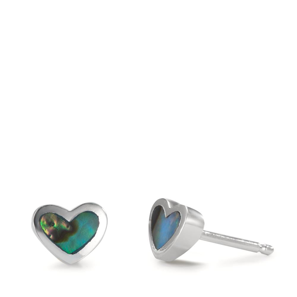 Orecchini a bottone Argento Abalone Cuore Ø6 mm