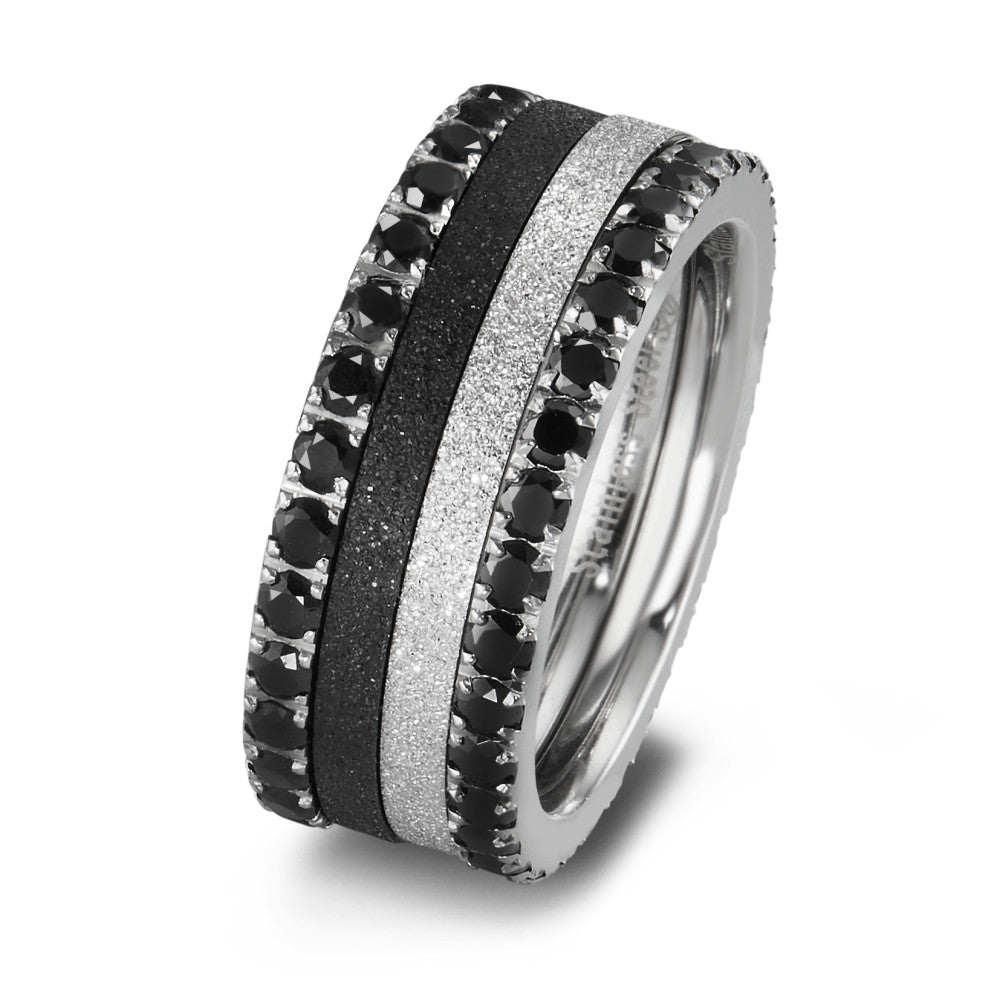 Bague Acier inoxydable Zircone noir