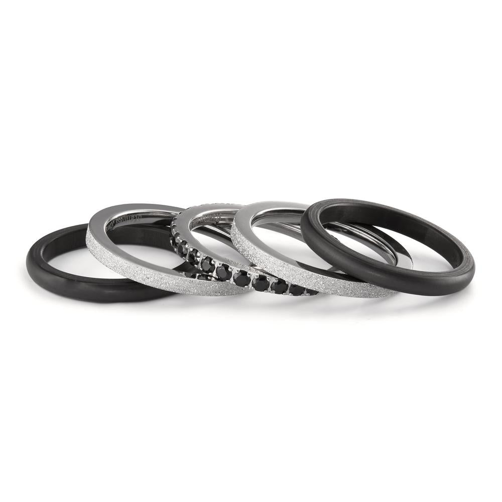 Bague Acier inoxydable, Carbone Zircone noir