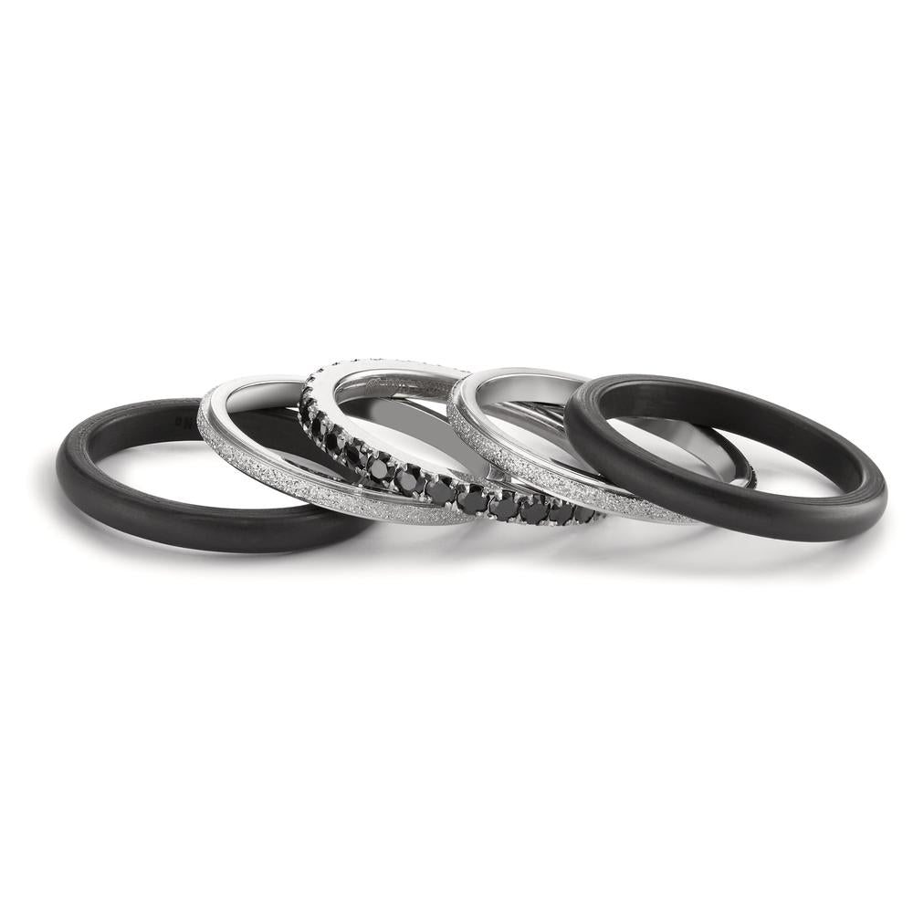 Bague Acier inoxydable, Carbone Zircone noir