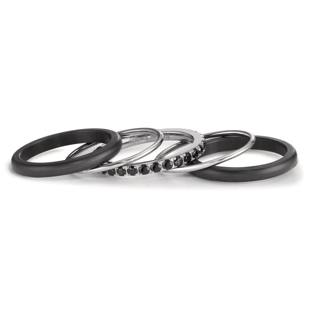 Bague Acier inoxydable, Carbone Zircone noir