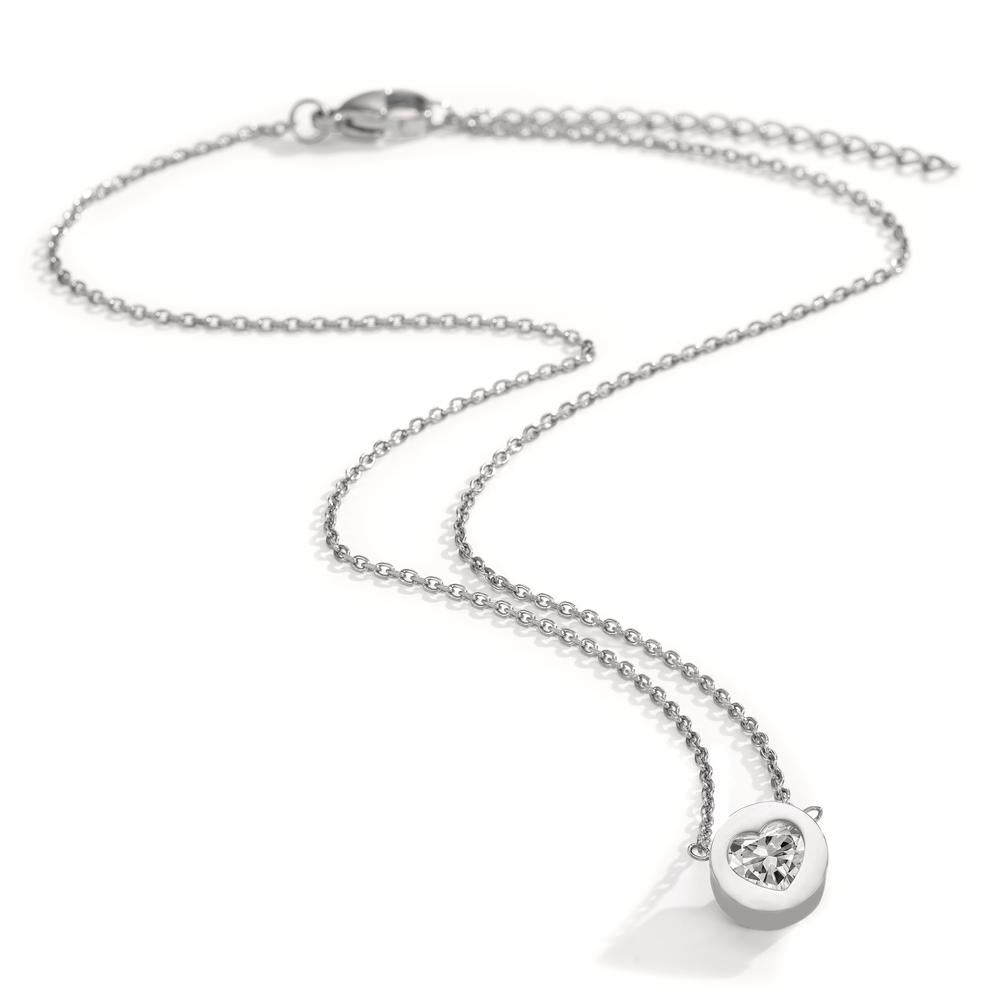 Collier Acier inoxydable Zircone Coeur 40-45 cm