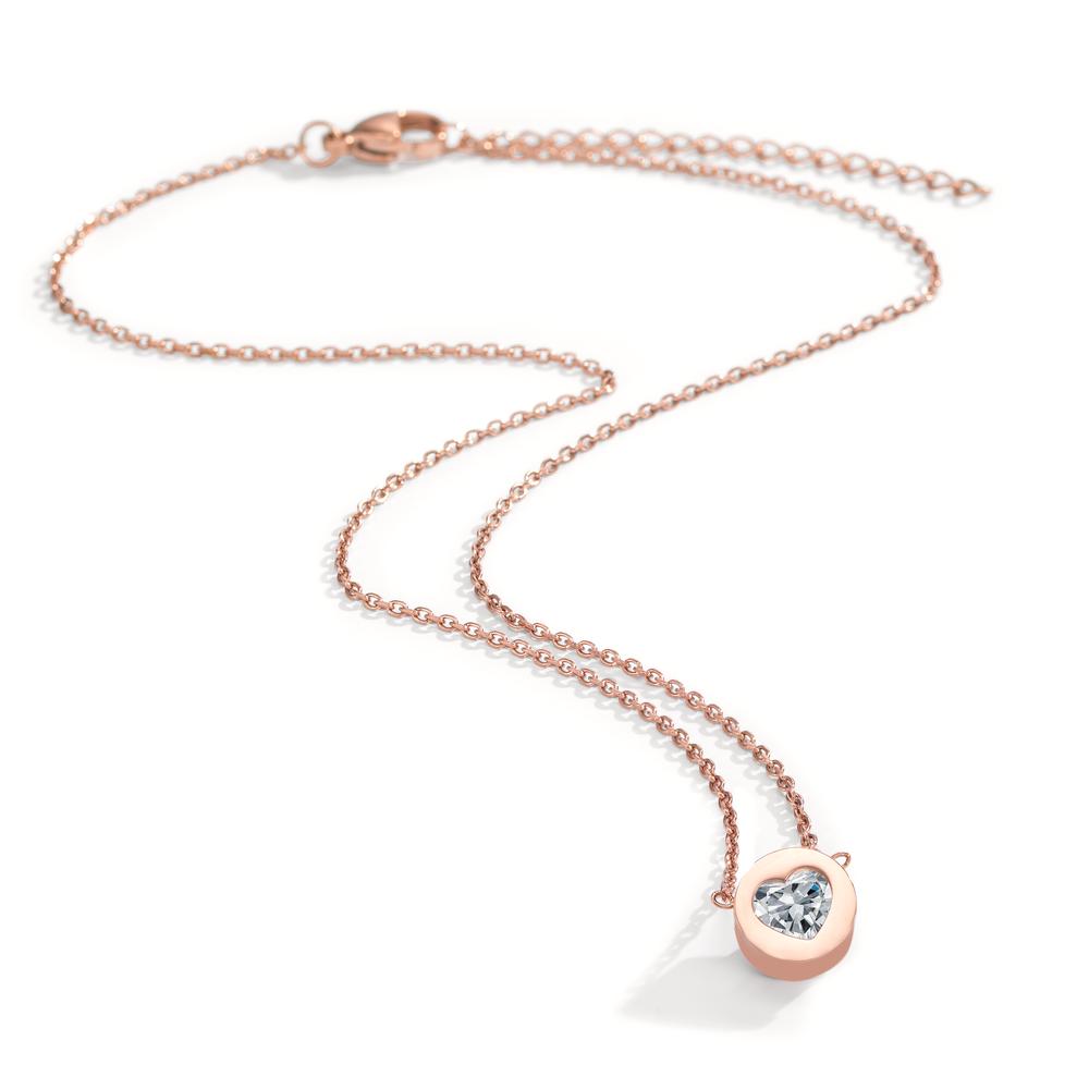 Collier Acier inoxydable Zircone rosé PVD Coeur 40-45 cm