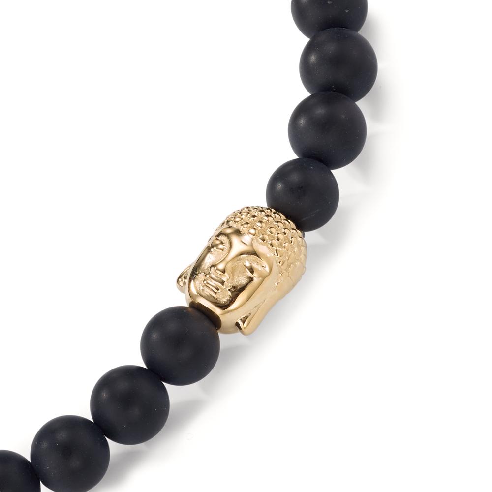 Bracelet Acier inoxydable Onyx jaune PVD Bouddha 19.5 cm Ø6 mm