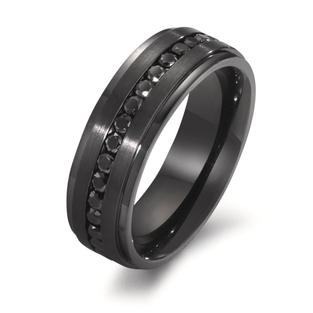 Bague Acier inoxydable Zircone noir noir PVD