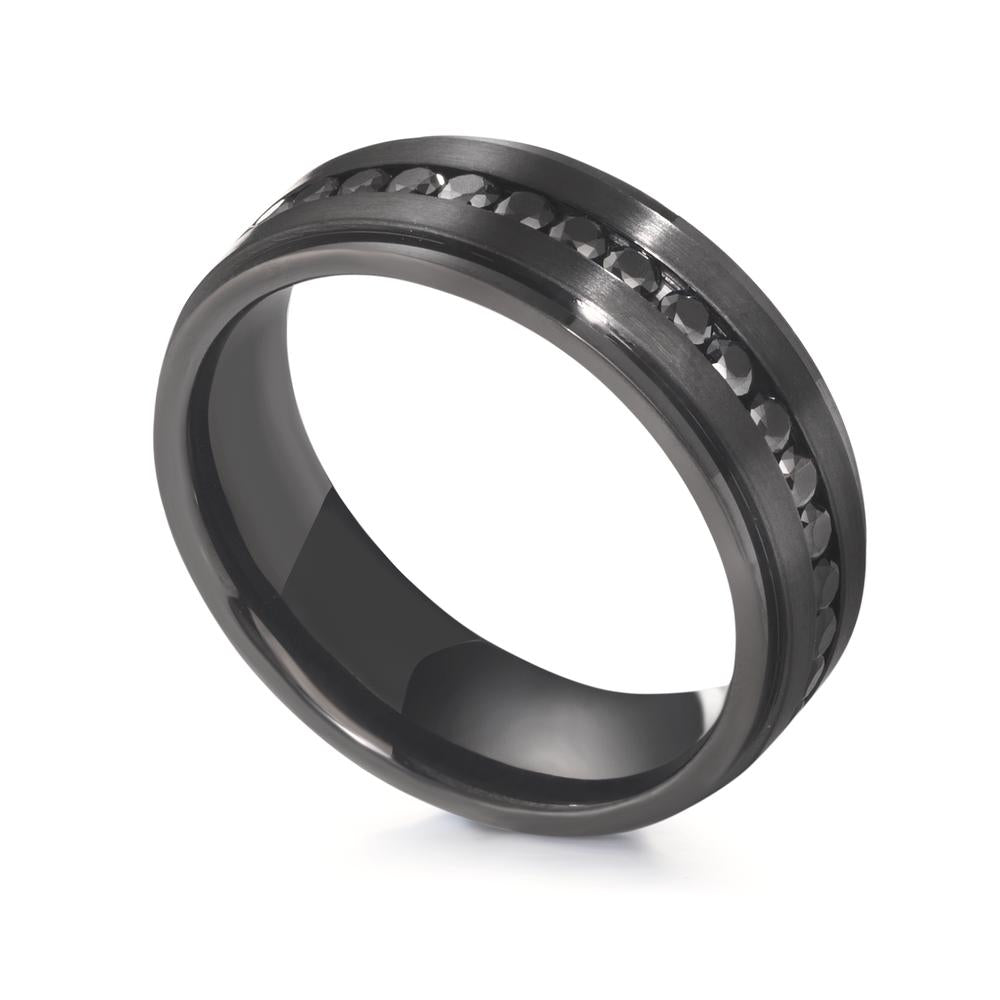 Bague Acier inoxydable Zircone noir noir PVD