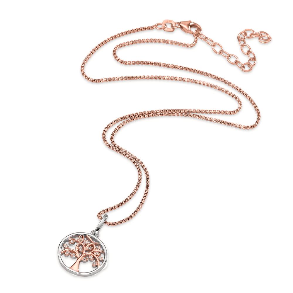 Chaînette avec pendentif Argent Zircone 14 Pierres rosé Plaqué or Arbre de la vie 42-47 cm Ø17 mm