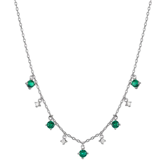 Collier Argent Zircone vert, 9 Pierres Rhodié 38-45 cm